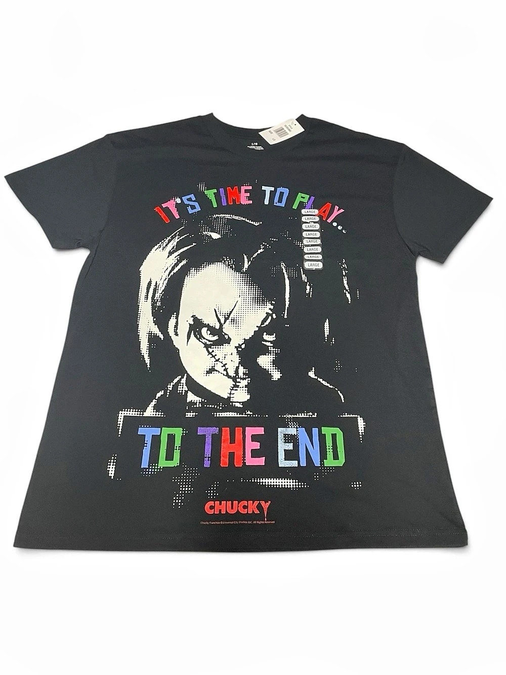 NWT Mad Engine Chucky "It's Time To Play... To The End" Horror Graphic Tee - Lar